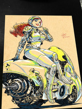 Retro Futuristic Biker Girl Original Art Print Signed 8.5x11 | Art by Keyeske picture