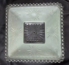 Vintage Square Green Glass Lamp Shade Starburst Pattern w/ Center Mounting Hole picture