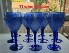 Vintage Cobalt Blue Art Glass Lot 27 Pieces Goblets Glasses Decanter Angel Vase picture