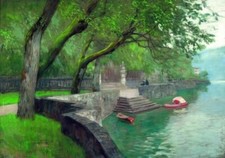 Art Oil painting nice landscape Isaac-Levitan-At-the-lake-Como.-Enbankment picture