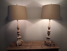 Italian antique candle stick lamp pair 18th 19th century. Shades are on for disp picture