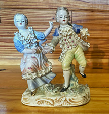 Vintage Bone China Lace Porcelain Figural Couple 5 5/8” Rococo Style Gold Floral picture