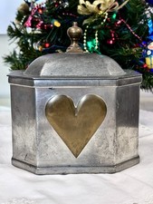Vintage Kirk Stieff Colonial Williamsburg Pewter & Brass Heart Box Tea Caddy picture