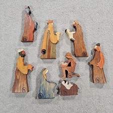 Handmade 8 pc Wooden Nativity Set 6 inches Multi Color Wood picture