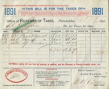 1891 Philadelphia, Pennsylvania Tax Bill - AYRES Family picture