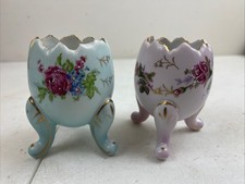 Vintage 1950's Napcoware Hand Painted Cracked Egg Vase, 3 legged Bundle Of 2 picture