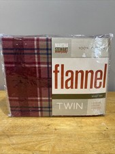 Vtg Martha Stewart Flannel Twin Sheet Set Red Plaid Lodge Camp 100% Cotton picture