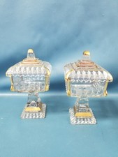 Set Of 2 Vintage Jeanette Glass Covered Pedestal Wedding Box/Candy Dish/8.5