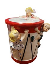 Vintage ESD Japan Hand Painted Ceramic Jar Climbing Children MCM... picture