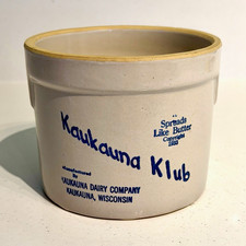 Vintage Kaukauna Klub Stoneware Cheese Crock 1933 Wisconsin Dairy No Lid 4.5 in* picture