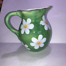 Hand Painted Daisy Green  Porcelain Pitcher Teleflora; 6.5” x 5” picture