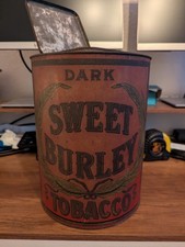 Large Early Vintage Antique Vintage Dark SWEET BURLEY TOBACCO Canister Tin picture