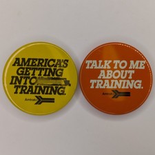 x2 LOT c1970s Amtrak Railroad Train Advertising Pinback Buttons Training E9 picture