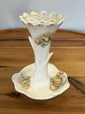 Ceramic Hatpin Holder Yellow Roses Gold Trim Tree Trunk Vanity Dish 4.25” VTG picture