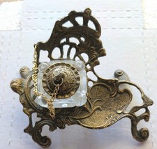 Vintage Art Nouveau 3-Piece Victorian Cast Brass Glass Inkwell /  Tethered Cap  picture