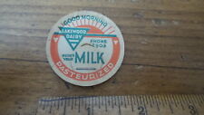 Vintage Milk Bottle CAP, Dairy Pog LAKEWOOD DAIRY Phone 2903 picture