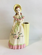 Lady Planter Vase Vtg Weil 1940's Pink Yellow 10.5 in Tall No Chips Hand Painted picture