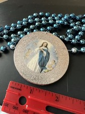 Two Spanish Mary Christian Big Plastic Mary Picture With Beads  picture
