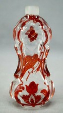 19th Century Bohemian Ruby Flashed Bird Flowers & Scrollwork Cut Glass Perfume picture