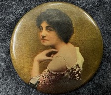 Antique Victorian Era 2 1/4 Inch Pretty Woman Celluloid Metal Pocket Mirror picture