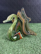 VTG 6.5” MURANO Style Italian Glass Napkin Holder Swan Green,Red Orange And Blue picture