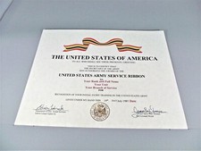 United States Army Service RIBBON Certificate   Army Service Ribbon picture