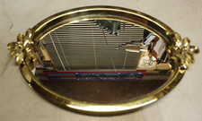 Vintage Gold Tone Oval Mirrored Vanity Tray w/ Bow Handles Hollywood Regency picture