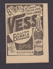 1937 Vess Cola Newsp Ad Print - Fancy Bottle Shown BILLION BUBBLE BEVERAGE picture