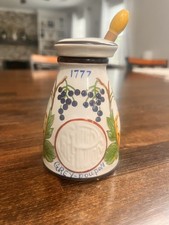 VTG Dijon France Hand Paint Mustard Pottery ceramic Jar, Lid & Spoon Grey Poupon picture