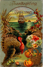 Antique  Gel Postcard ~ Thanksgiving  Greetings Turkey ~ Germany ~ Mailed 1912 picture