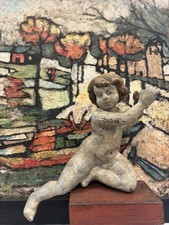 Antique Continental Carved Painted Wood Child Figure 18th/19th C 14” Cherub Putt picture
