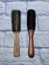 Two Vintage Goody Vented Hair Brush Plastic Faux Wood Grain Boar Bristles picture