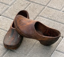 Antique Vintage Cast Iron Clogs Pair Primitive Shoe Forms Rustic Garden Decor picture