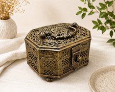 Antique Brass Betel Paan Box Fine Art Engraved Traditional Indian Decor picture