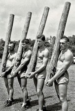 Caber Toss 1960s athletic snapshot, gay man's collection 4x6 shirtless young men picture