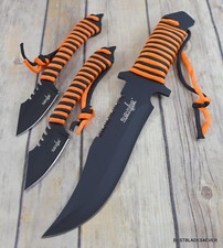 SURVIVOR FIXED BLADE HUNTING KNIFE & 2 THROWING KNIFE COMBO NYLON SHEATH  picture