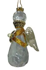 Clear Teardrop Facet Lucite Angel Christmas Holiday Ornament Gold Metal Wing 3