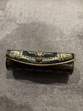 Brevettato Genuine Italian Leather Lipstick Case- Gold Accents Mirror Vintage picture