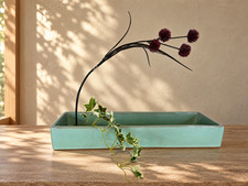 Japanese Ikebana Suiban Vase Long Rectangular Pale Green Ceramic 15.7