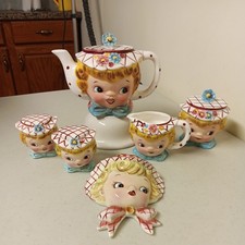 Vintage ESD Lefton Hand Painted Dainty Miss Teapot - Cream/Sugar, Salt/Pepper,  picture