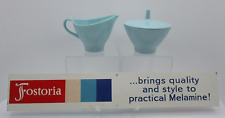FOSTORIA MELAMINE Sky Blue CASUAL FLAIR Cream Sugar w/Lid MCM Retro 1959-1960 picture