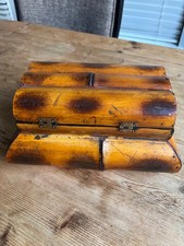 Vintage Burnt Bamboo Tortoiseshell Storage Box Mid Century Boho Trinket Desk Org picture