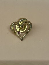 Genuine Ruby Heart Lapel Pin By Harriet Carter Gold Color Metal  picture