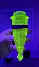 Vintage 1920s Uranium Glass Automobile Bud Vase (w/ bracket) picture