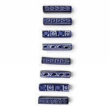 Set of 8 French Vintage Robert Picault Vallauris Blue White Ceramic Knife Rests picture