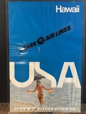 Vintage 1970s Braniff Hawaii Travel Poster Ozark Air Lines Display Frame picture