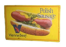 VIENNA BEEF Chicago Style Hot Dogs Embossed Tin STOUT MKTG Metal Sign 35