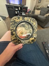 Vintage Lesley Roy Designs Signed Hand-Painted Reverse Glass Floral Plate with G picture