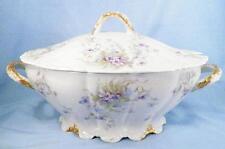 Theodore Haviland Covered Vegetable Dish Tureen Blue Purple Flower Green Leaves picture