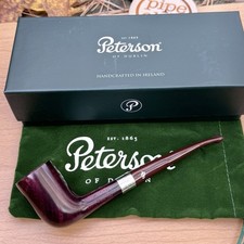 *d Peterson Irish Harp Smooth (124) Fishtail Tobacco Pipe Sterling Silver New picture